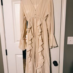 Cream Ruffle Long Sleeve Dress (Sheer)